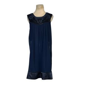 Millau navy blue embroidered sleeveless a line dress size Medium
